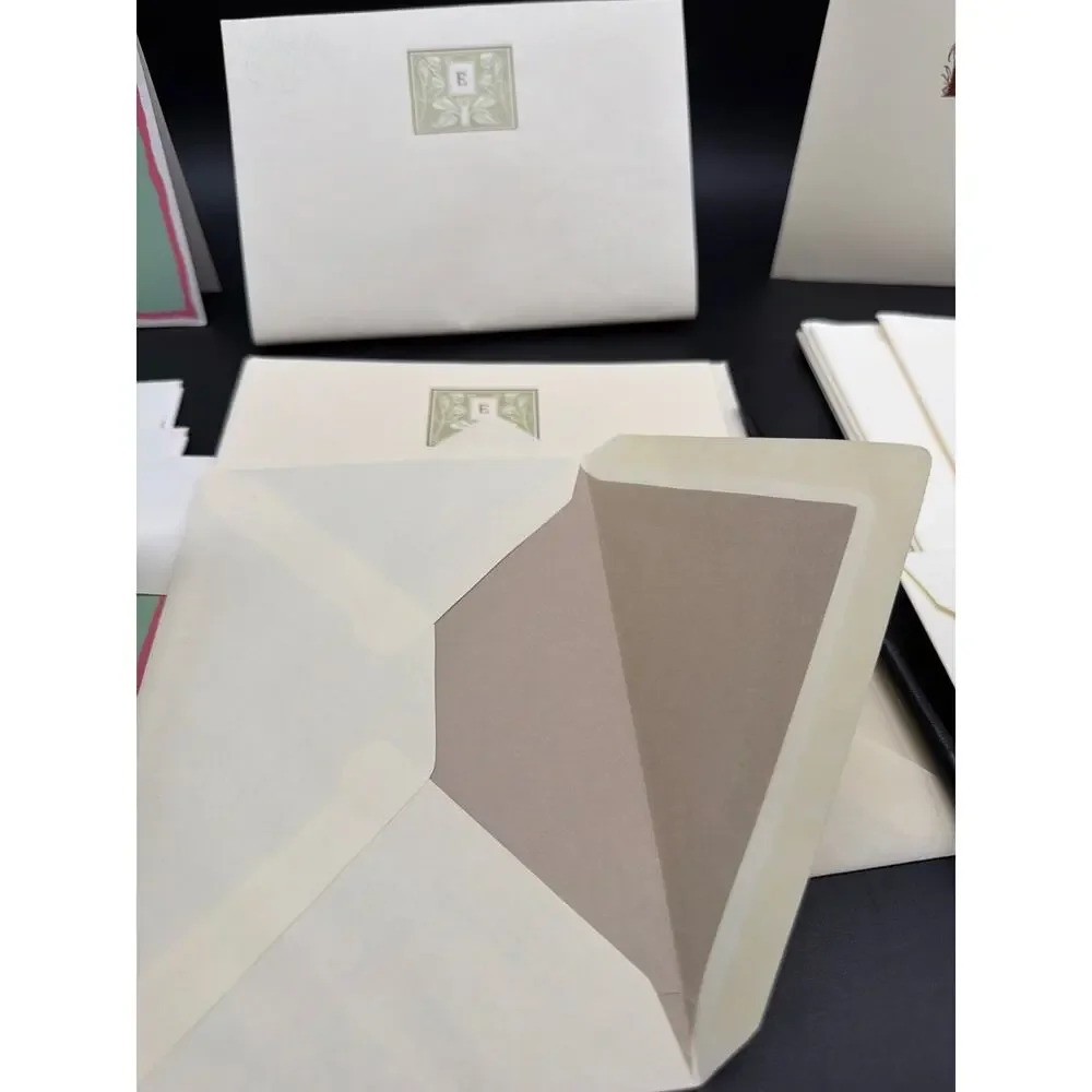 Vintage Monogram E Stationery Lot 13 Cards Envelopes Deckle Edge Cupid Cherub